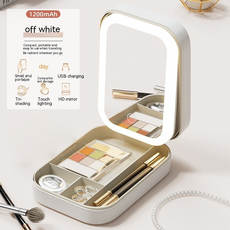 GlowCase makeup organizer open showing storage compartments