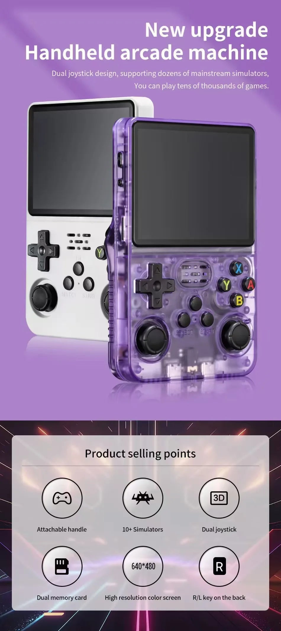 R36S Pansy purple colour — IPS screen showing classic game emulation