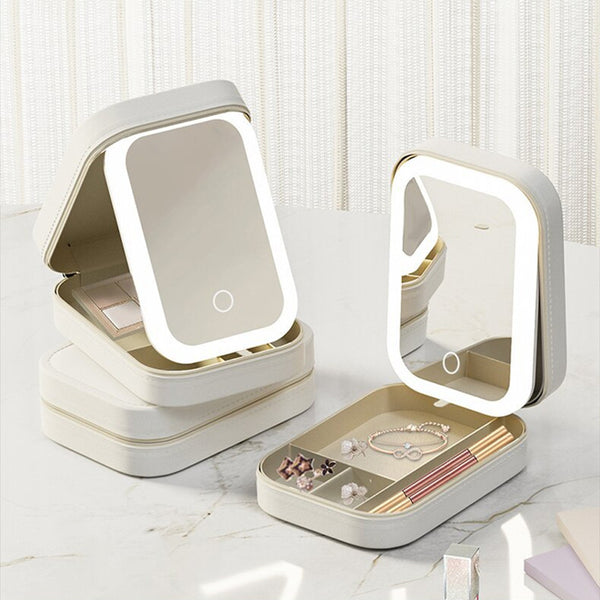 GlowCase LED makeup storage box with mirror - Cherry Blossom Pink