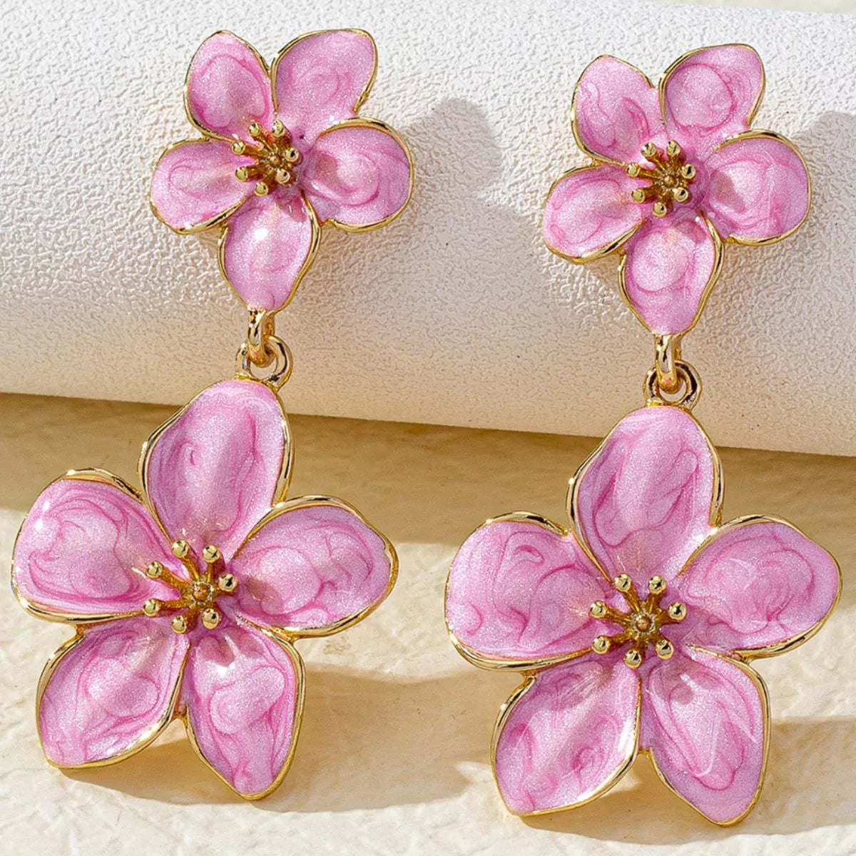 BloomDrop flower earrings worn model lifestyle shot